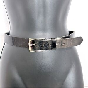 Elegant Danier Black Leather Belt with cowhide details,silver-toned buckle sz 26